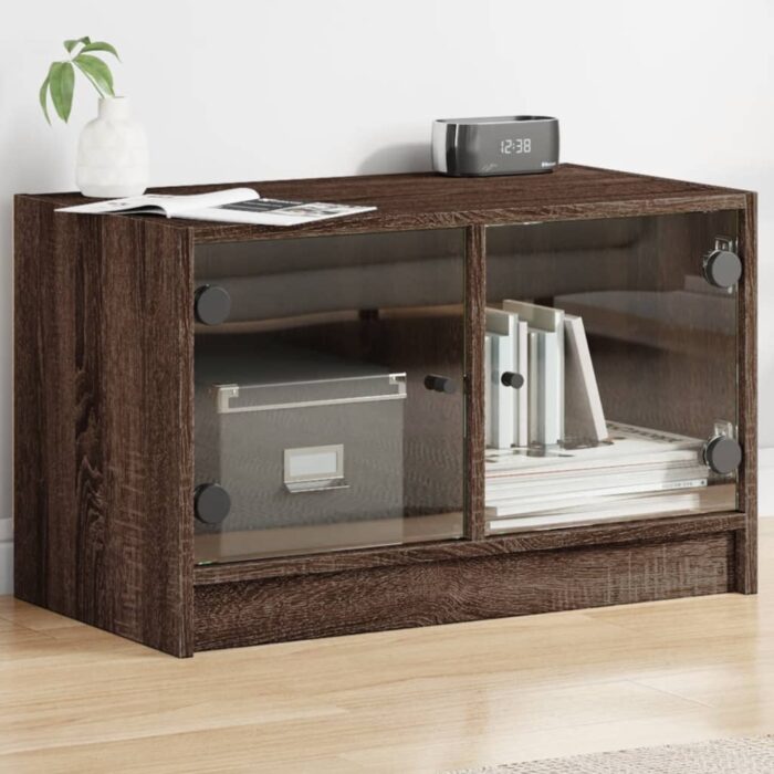 Meuble TV avec portes en verre chêne marron 68x37x42 cm – Image 1