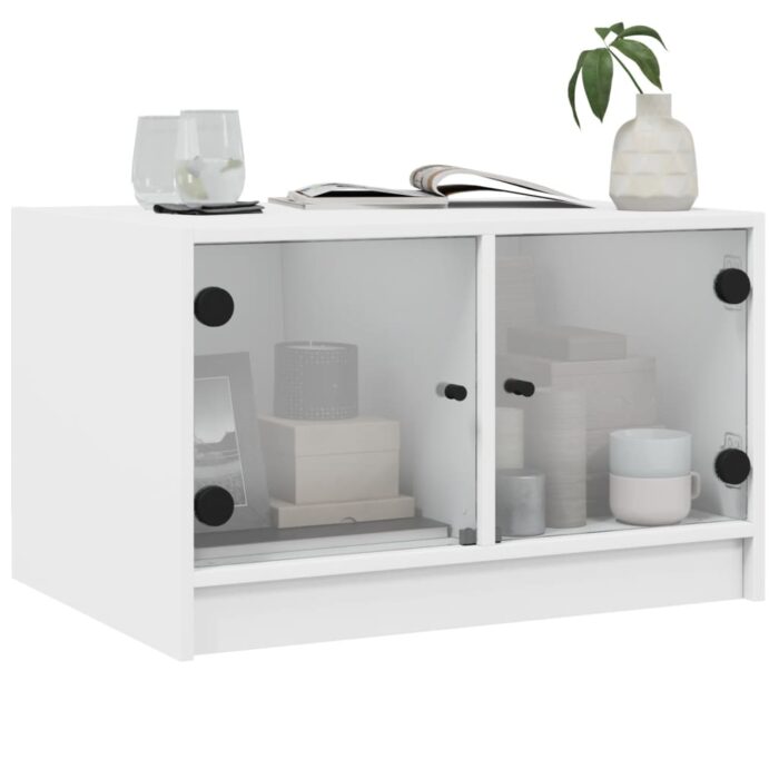 Table basse avec portes en verre blanc 68x50x42 cm – Image 2