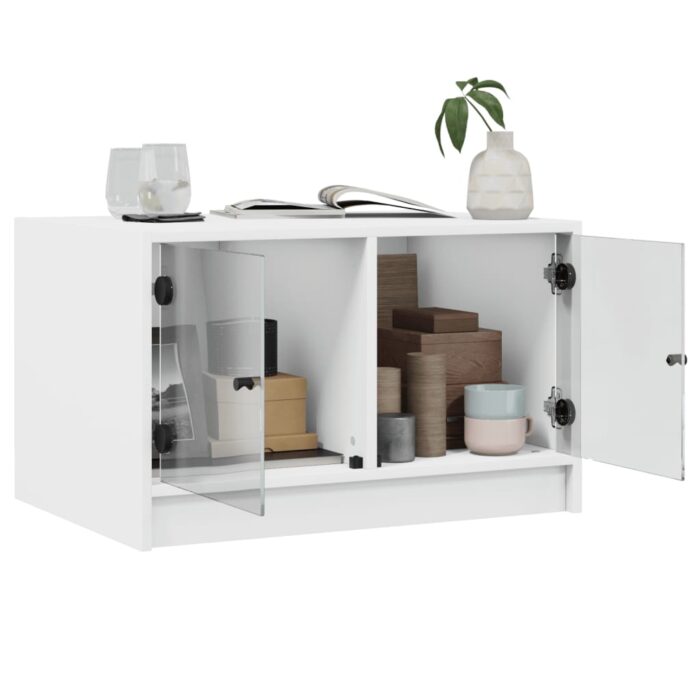 Table basse avec portes en verre blanc 68x50x42 cm – Image 3