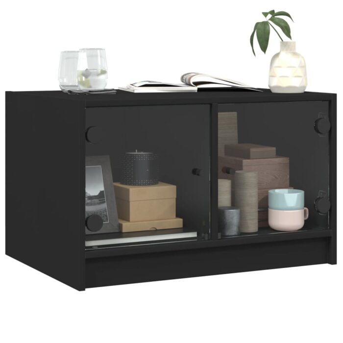Table basse avec portes en verre noir 68x50x42 cm – Image 2