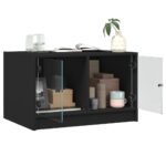 Table basse avec portes en verre noir 68x50x42 cm – Image 3