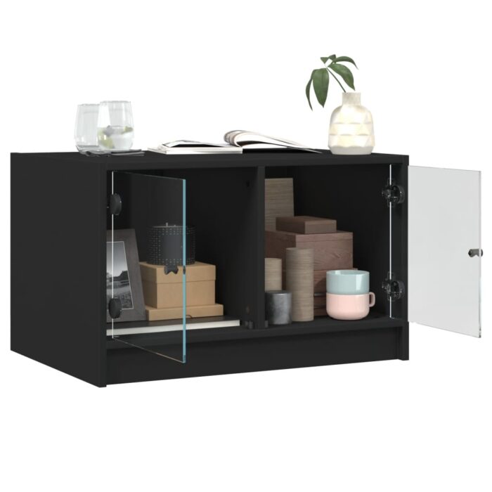 Table basse avec portes en verre noir 68x50x42 cm – Image 3