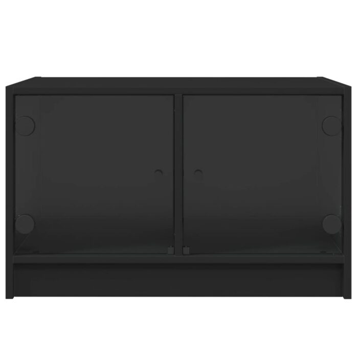 Table basse avec portes en verre noir 68x50x42 cm – Image 4