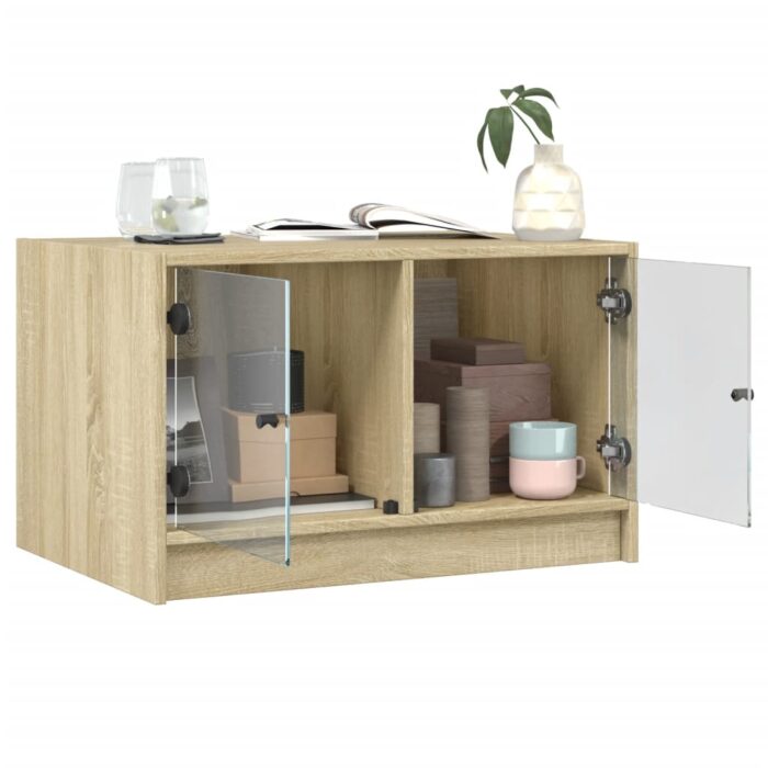 Table basse avec portes en verre chêne sonoma 68x50x42 cm – Image 3