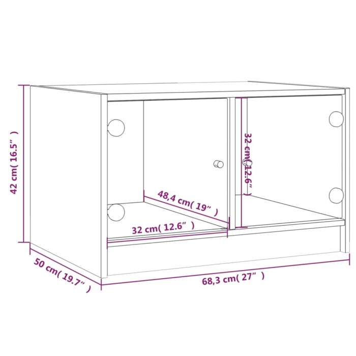 Table basse avec portes en verre chêne sonoma 68x50x42 cm – Image 9