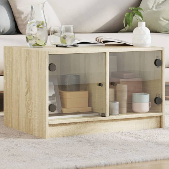 Table basse avec portes en verre chêne sonoma 68x50x42 cm – Image 1