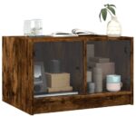 Table basse avec portes en verre chêne fumé 68x50x42 cm – Image 2