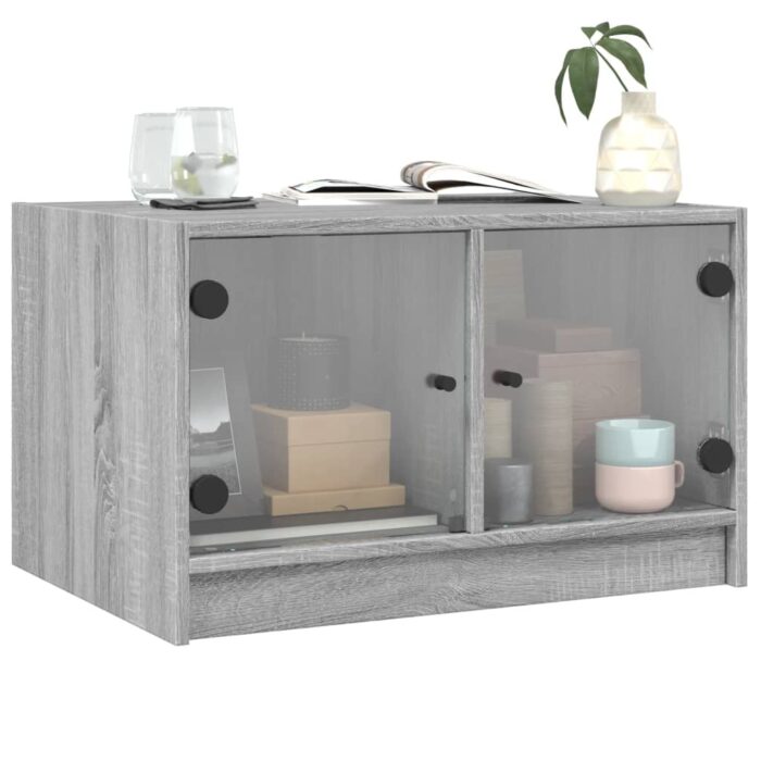 Table basse avec portes en verre sonoma gris 68x50x42 cm – Image 2