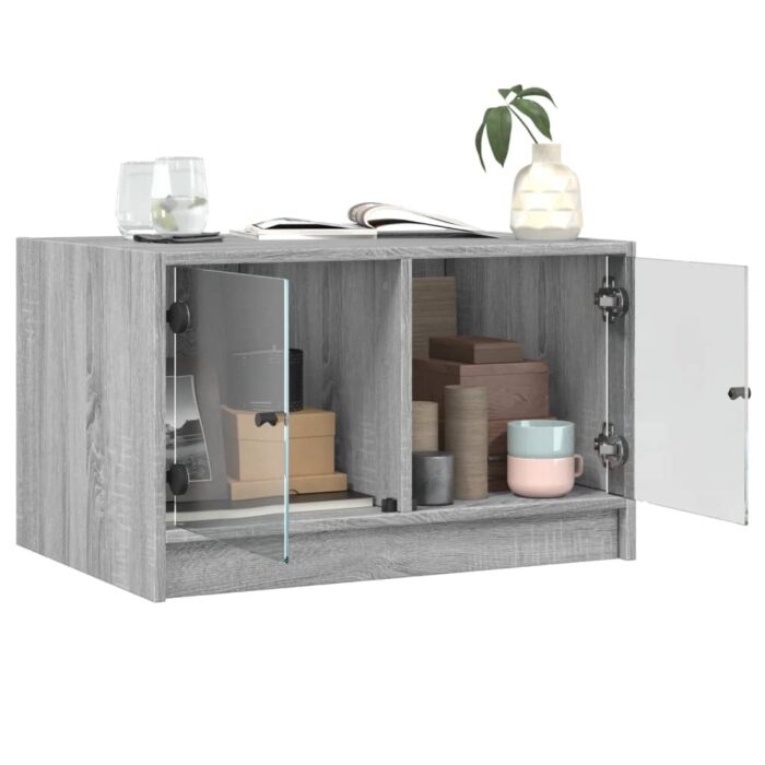 Table basse avec portes en verre sonoma gris 68x50x42 cm – Image 3