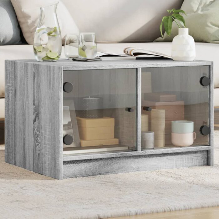 Table basse avec portes en verre sonoma gris 68x50x42 cm – Image 1