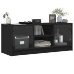 Meuble TV avec portes en verre noir 102x37x42 cm – Image 2