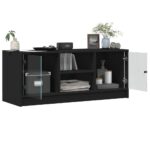 Meuble TV avec portes en verre noir 102x37x42 cm – Image 3