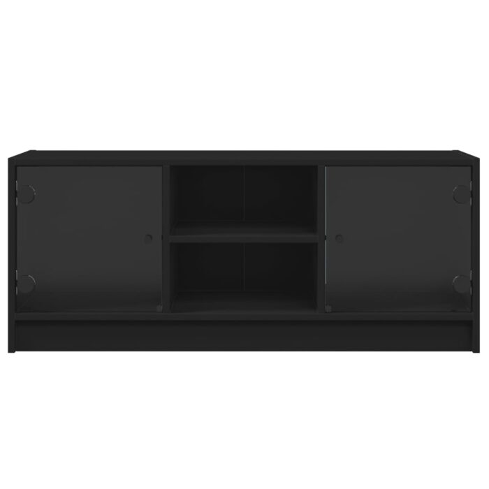 Meuble TV avec portes en verre noir 102x37x42 cm – Image 4