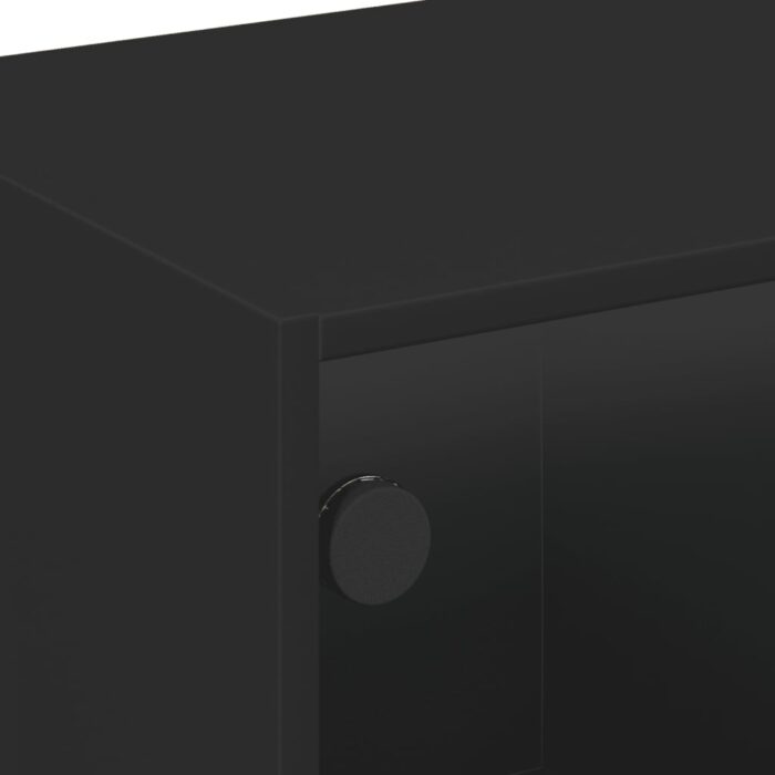 Meuble TV avec portes en verre noir 102x37x42 cm – Image 7