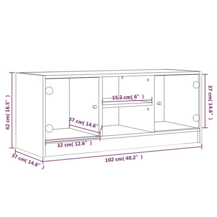 Meuble TV avec portes en verre noir 102x37x42 cm – Image 9
