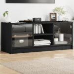 Meuble TV avec portes en verre noir 102x37x42 cm