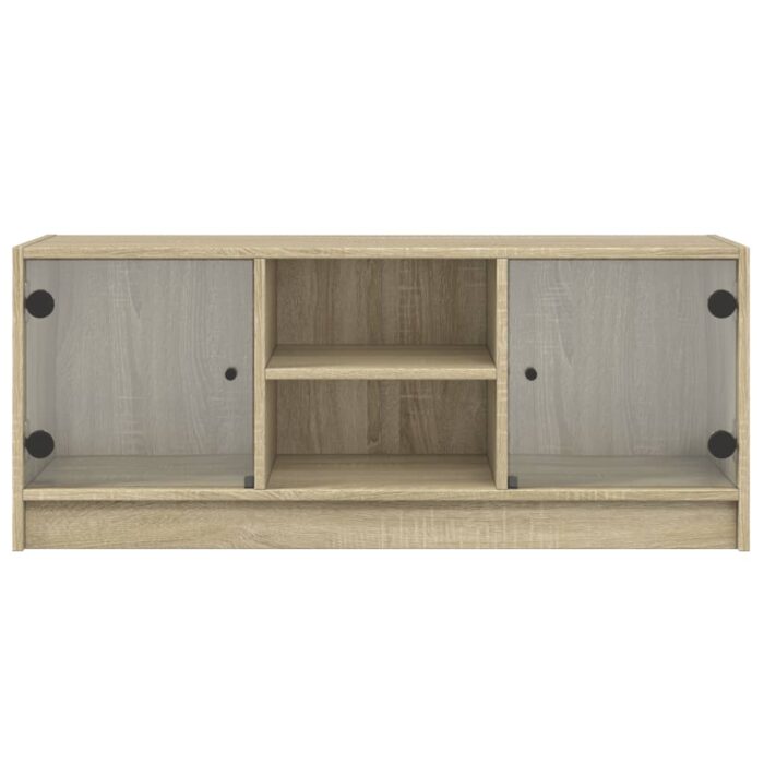 Meuble TV avec portes en verre chêne sonoma 102x37x42 cm – Image 4