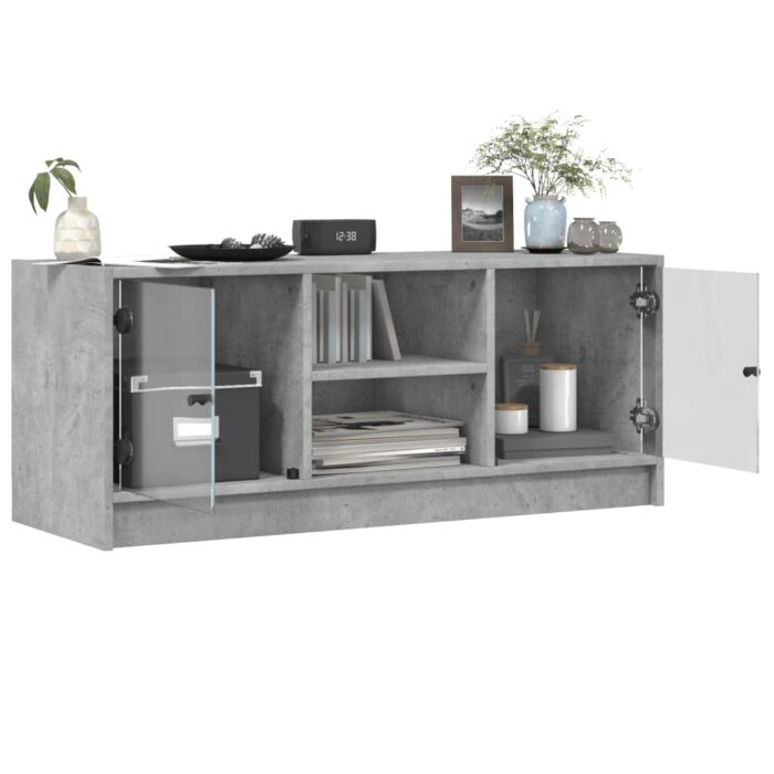 Meuble TV avec portes en verre gris béton 102x37x42 cm – Image 3