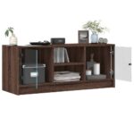 Meuble TV avec portes en verre chêne marron 102x37x42 cm – Image 3