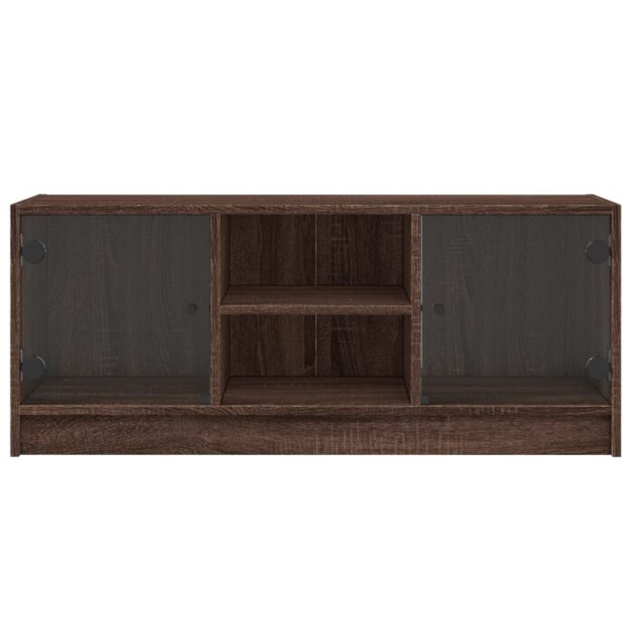 Meuble TV avec portes en verre chêne marron 102x37x42 cm – Image 4