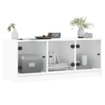 Meuble TV avec portes en verre blanc 102x37x42 cm – Image 2