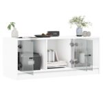 Meuble TV avec portes en verre blanc 102x37x42 cm – Image 3