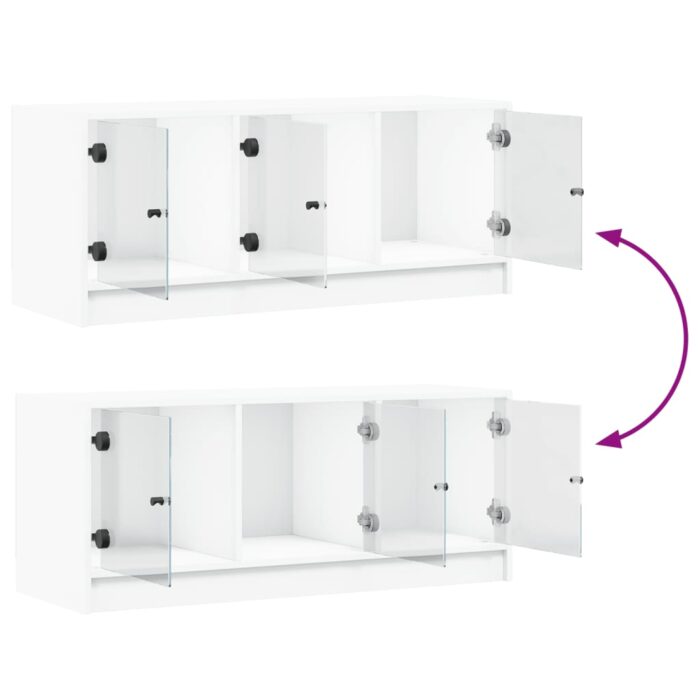 Meuble TV avec portes en verre blanc 102x37x42 cm – Image 7