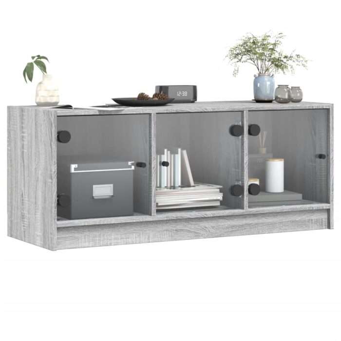 Meuble TV avec portes en verre sonoma gris 102x37x42 cm – Image 2