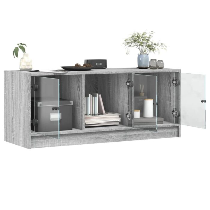 Meuble TV avec portes en verre sonoma gris 102x37x42 cm – Image 3