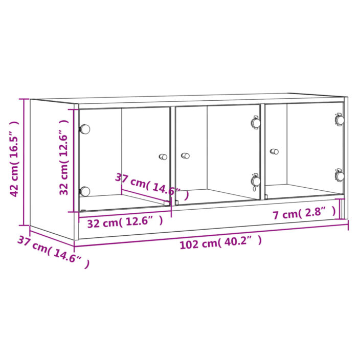 Meuble TV avec portes en verre chêne marron 102x37x42 cm – Image 10