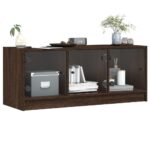 Meuble TV avec portes en verre chêne marron 102x37x42 cm – Image 2