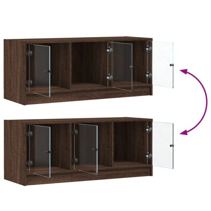 Meuble TV avec portes en verre chêne marron 102x37x42 cm – Image 8