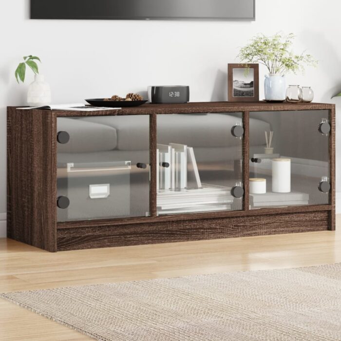 VXL8721012213623_m_en_hd_1.jpg Meuble TV avec portes en verre chêne marron 102x37x42 cm – Image 1