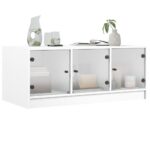 Table basse avec portes en verre blanc 102x50x42 cm – Image 2
