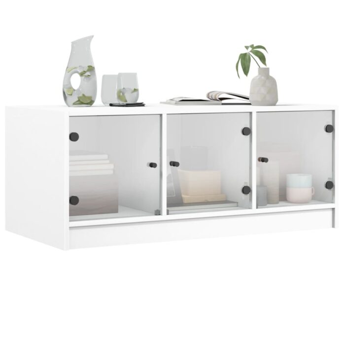 Table basse avec portes en verre blanc 102x50x42 cm – Image 2