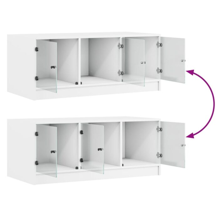 Table basse avec portes en verre blanc 102x50x42 cm – Image 7