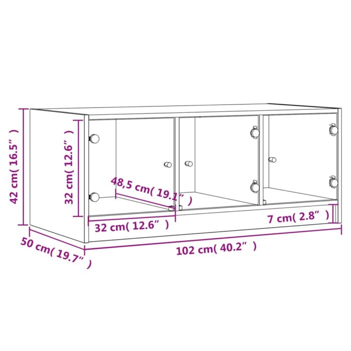 Table basse avec portes en verre noir 102x50x42 cm – Image 10