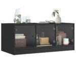 Table basse avec portes en verre noir 102x50x42 cm – Image 2