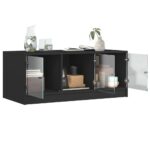Table basse avec portes en verre noir 102x50x42 cm – Image 3