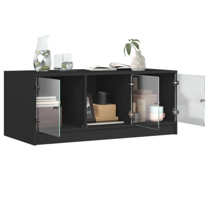 Table basse avec portes en verre noir 102x50x42 cm – Image 3