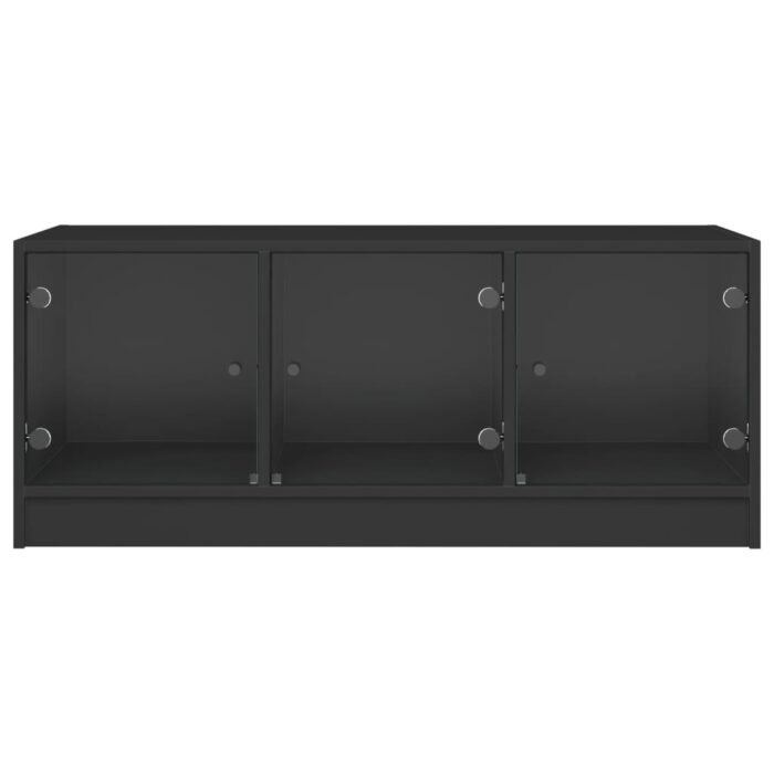 Table basse avec portes en verre noir 102x50x42 cm – Image 4
