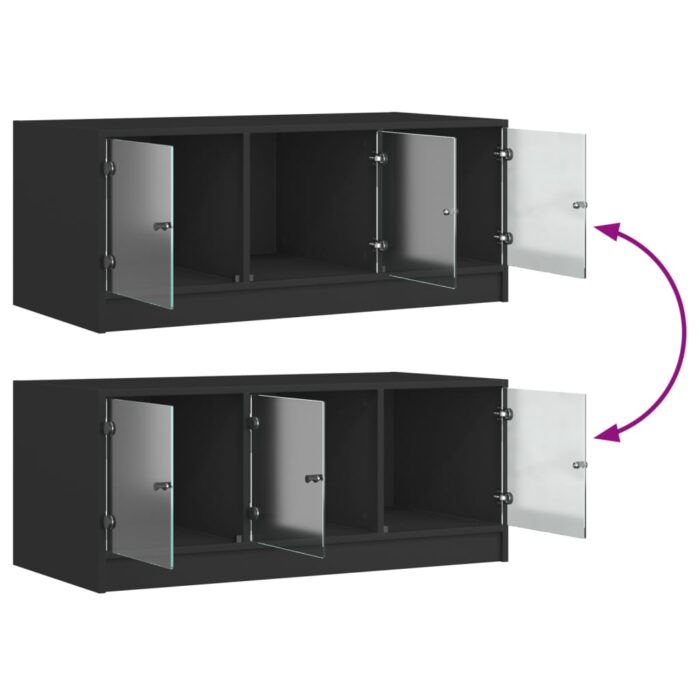 Table basse avec portes en verre noir 102x50x42 cm – Image 7