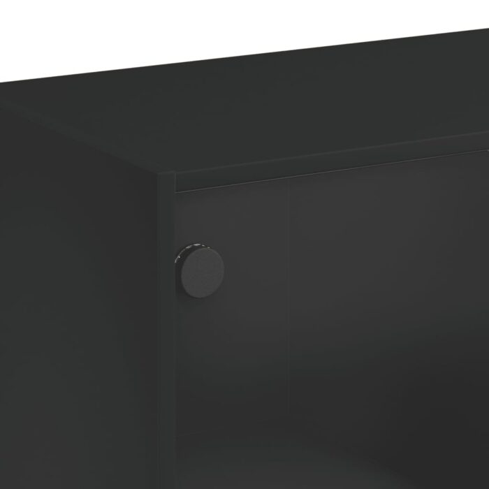 Table basse avec portes en verre noir 102x50x42 cm – Image 8