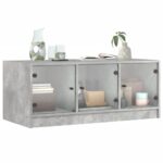 Table basse avec portes en verre gris béton 102x50x42 cm – Image 2