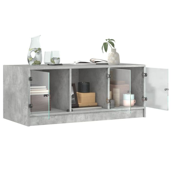 Table basse avec portes en verre gris béton 102x50x42 cm – Image 3