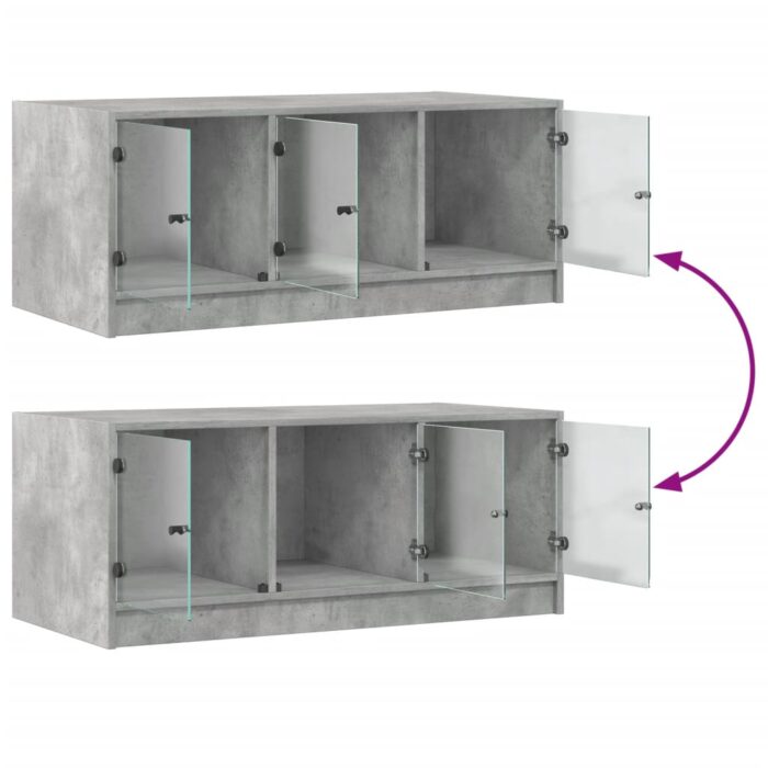 Table basse avec portes en verre gris béton 102x50x42 cm – Image 7