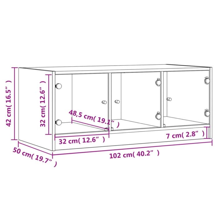 Table basse avec portes en verre chêne fumé 102x50x42 cm – Image 10