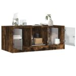 Table basse avec portes en verre chêne fumé 102x50x42 cm – Image 3