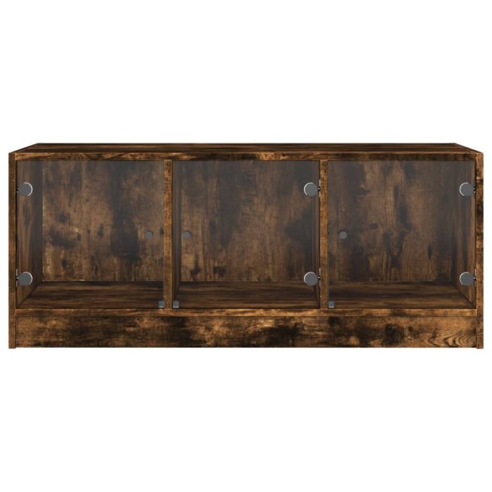 Table basse avec portes en verre chêne fumé 102x50x42 cm – Image 4