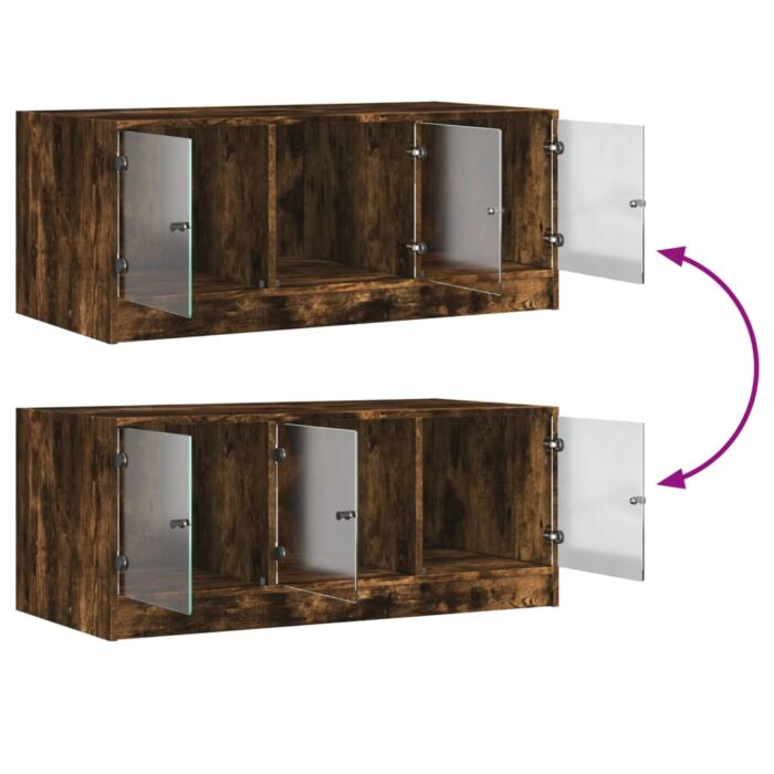 Table basse avec portes en verre chêne fumé 102x50x42 cm – Image 7
